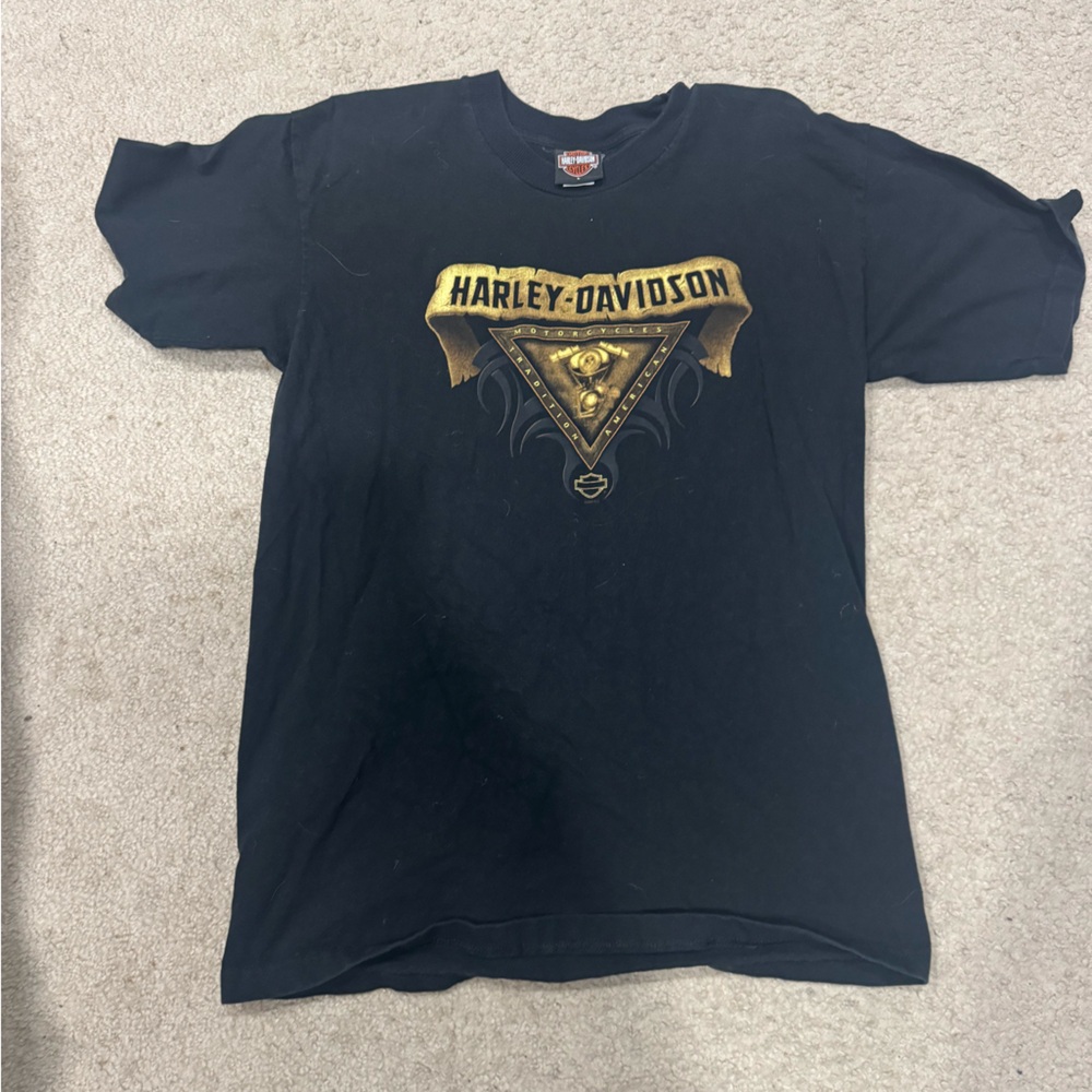 Vintage Harley-Davidson Black and Gold Emblem Tee